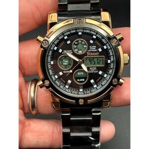 Stauer 52318 Due Volta Chronograph Men's Watch 48mm Rose Gold Black Steel NIB